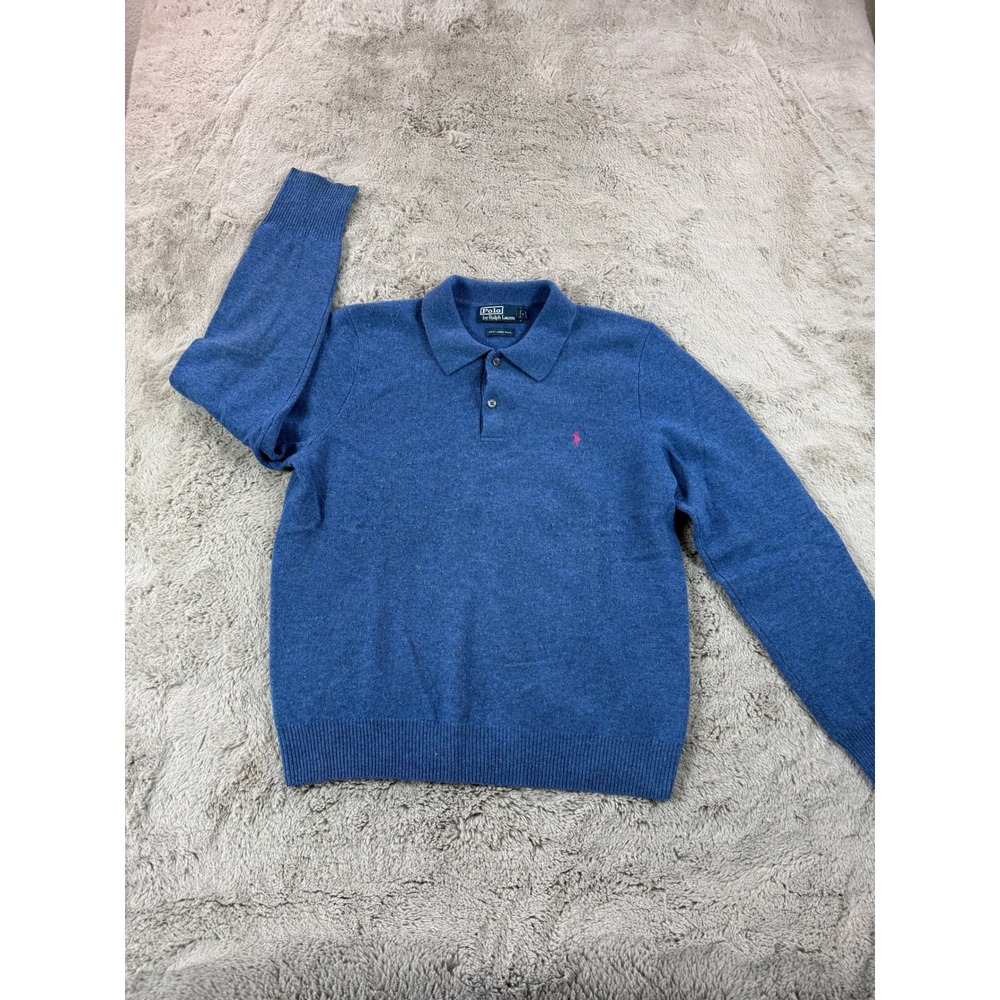 Vtg Polo Ralph Lauren Mens‎ Blue 100% Lambswool Sweater L Preppy (see all pics)